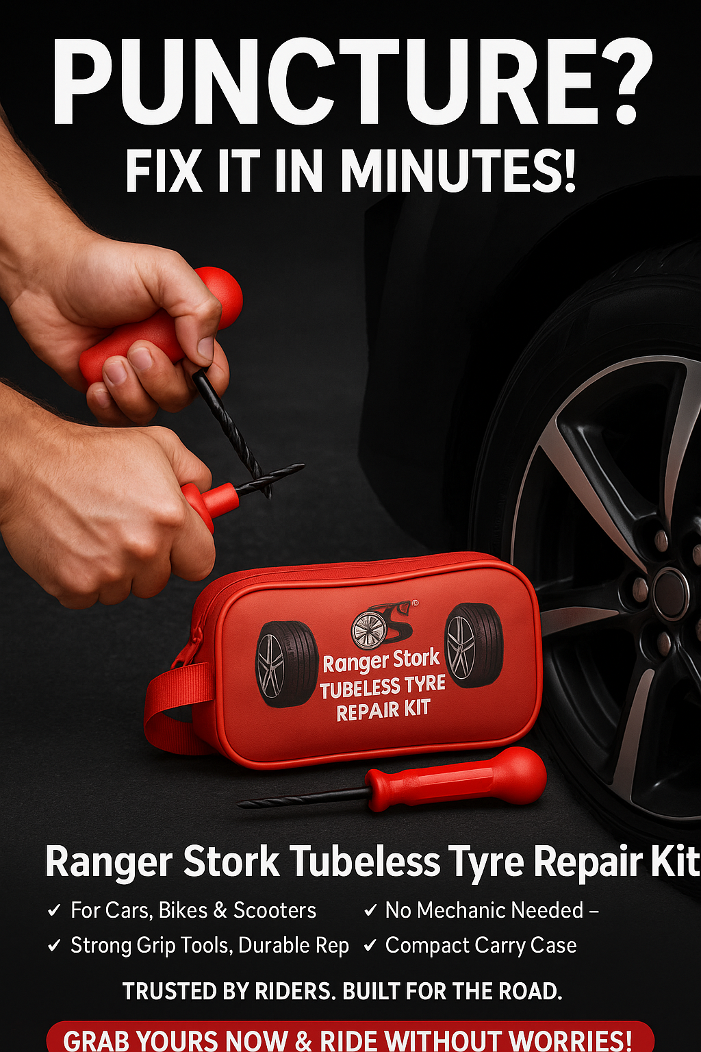 Heavy-Duty Tubeless Tyre Repair Kit – For Car, Bike & Scooter | Portable Puncture Repair Tool Set