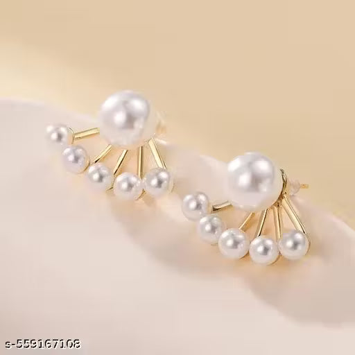 Gold Plated Korean Style Wild Little Pearls Alloy Stud Earrings For Women & Girls