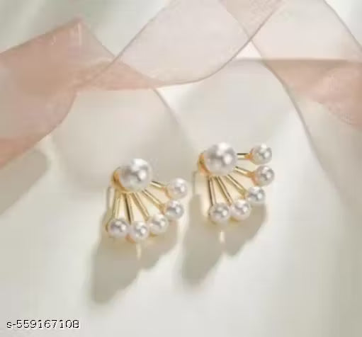 Gold Plated Korean Style Wild Little Pearls Alloy Stud Earrings For Women & Girls