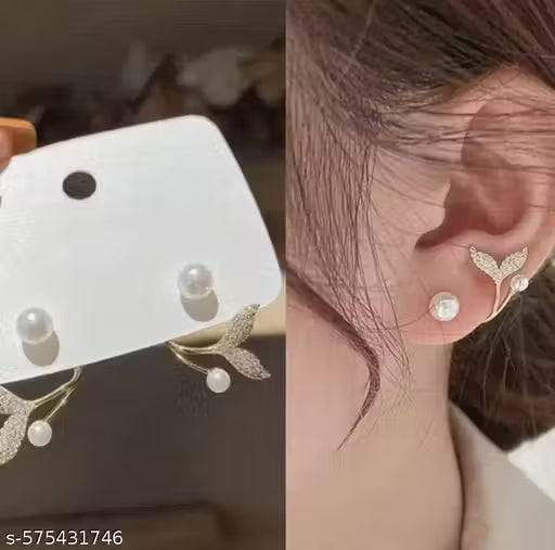 Pearl & Leaf Ear Jacket Earrings for Women
