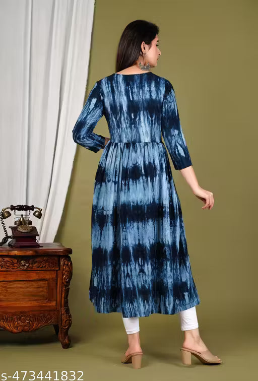 Blue Tie-Dye Anarkali Kurti – Premium Rayon Fabric