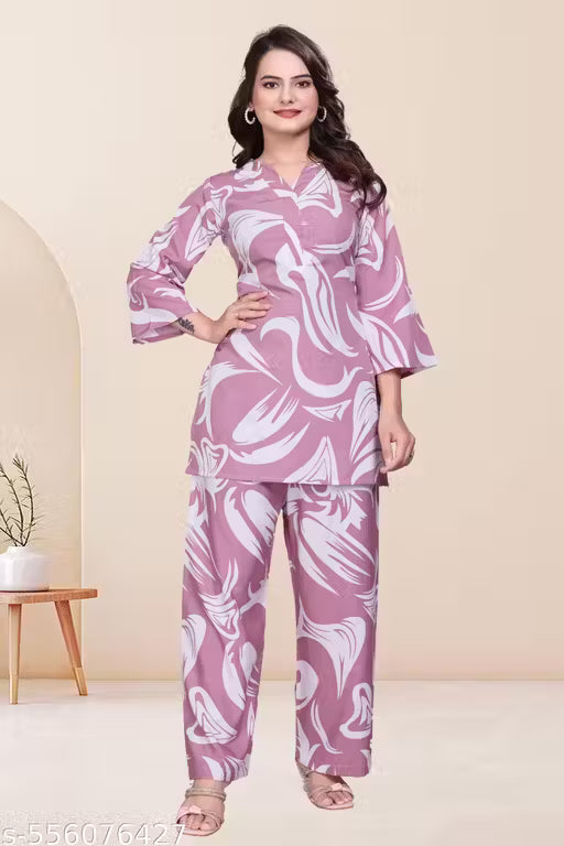 Woman Pink Top Bottom Set