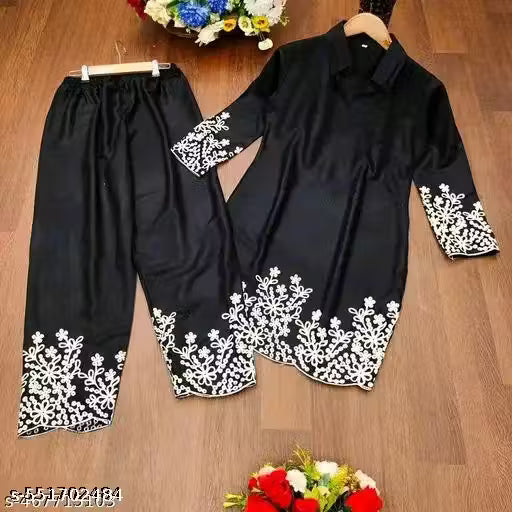 Rayon Embroidered Co-ord Set Women And Girls Top and Bottom