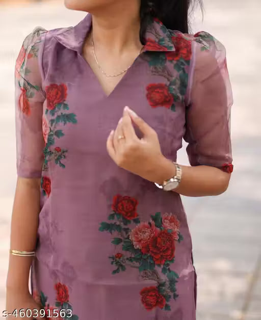 Women Stylish purple printed Tebi Slik A-line fit Kurti for Ladies Daily Party