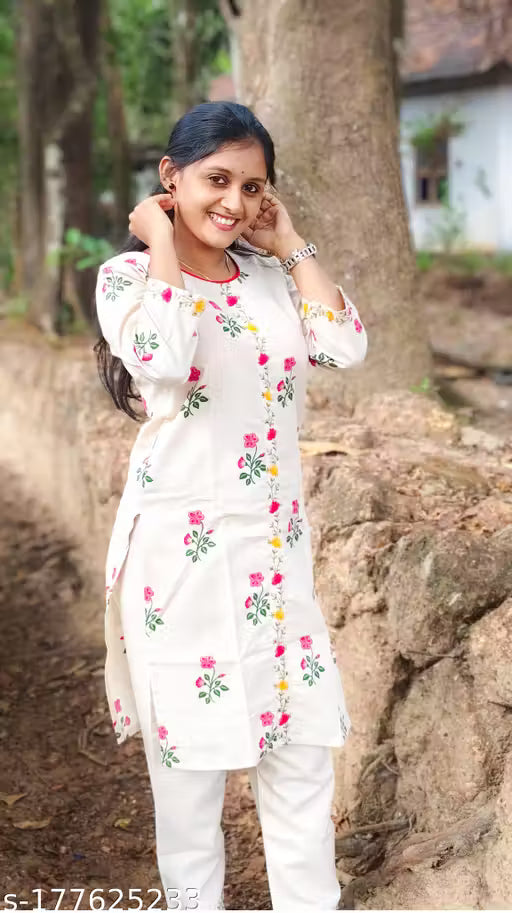 🌸 Elegant Grey Cotton Kurti with Colorful Floral Embroidery | Stylish Festive & Office Wear | ₹499 Only