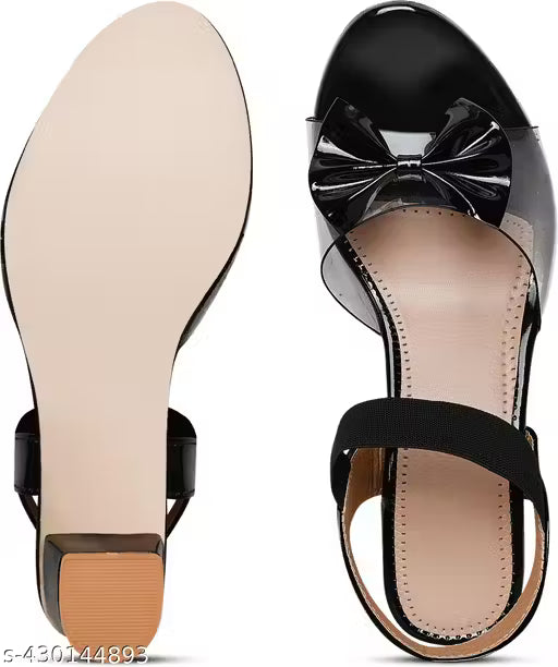 Black Solid Medium Heel Sandals - Versatile and Stylish