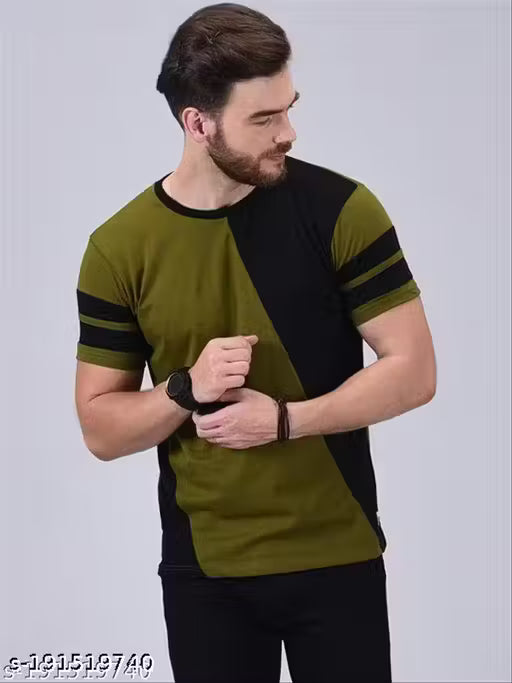 50% Discount - LEOTUDE Men’s Olive Polo T-Shirt | Contrast Panel Design | Premium Casual Wear