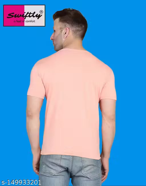 50% Discount - Swiftly Men's Peach & Black Colorblocked T-Shirt | Stylish Cotton Round Neck Casual Wear