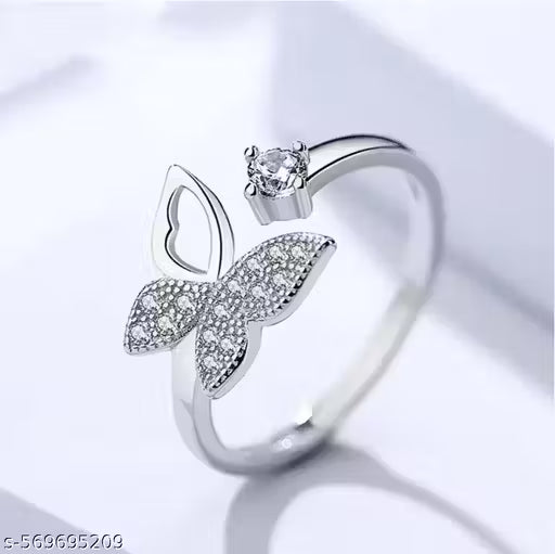 Stylish Platinum/Silver Solitaire Adjustable Ring for Women & Girls |
