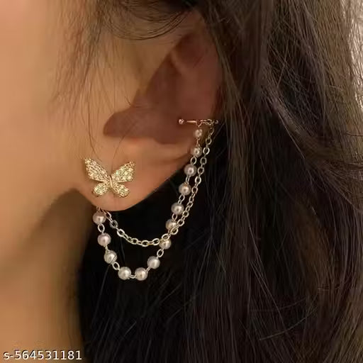 THE HEART CHOICE Butterfly Rhinestone Earrings with Cuff-Chain for Women & Girls
