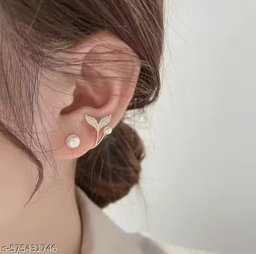 Pearl & Leaf Ear Jacket Earrings for Women