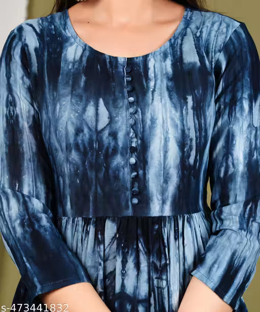 Blue Tie-Dye Anarkali Kurti – Premium Rayon Fabric