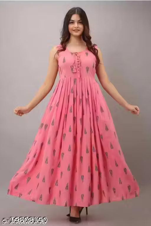 🌸 Elegant Pink Sleeveless Anarkali Kurti-Gown for Women | Premium Rayon | ₹449 Only