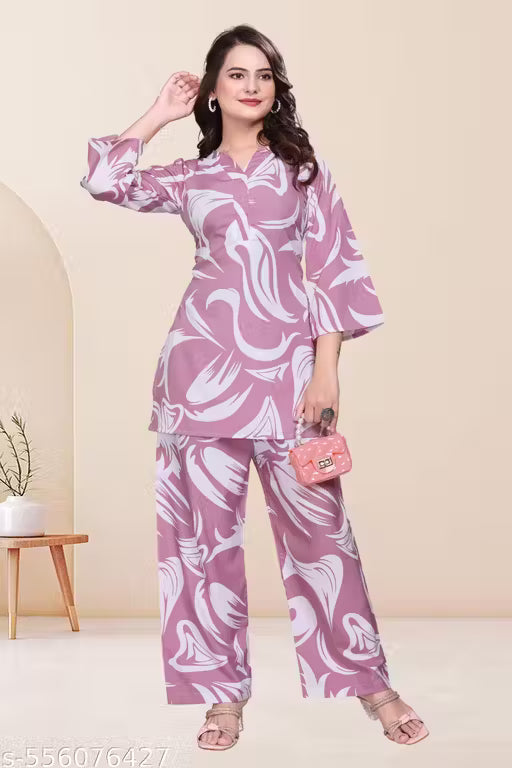 Woman Pink Top Bottom Set