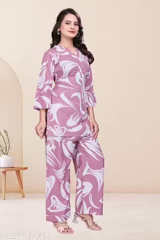 Woman Pink Top Bottom Set