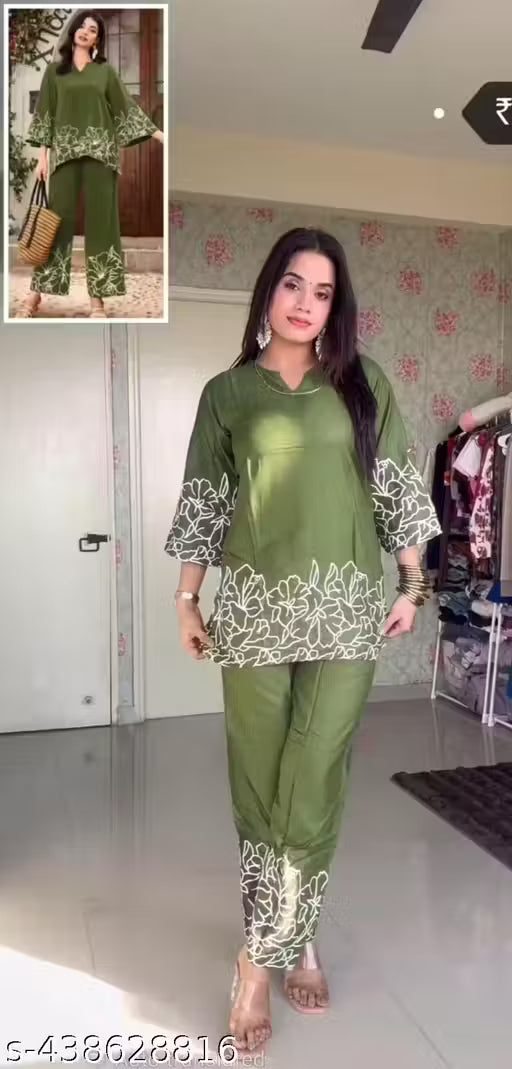 Top & Bottom Set for Effortless Elegance||Stylish Rayon Embroidered Outfit – Top and Bottom Set||