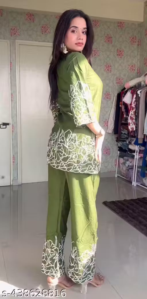 Top & Bottom Set for Effortless Elegance||Stylish Rayon Embroidered Outfit – Top and Bottom Set||