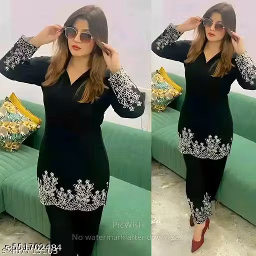 Rayon Embroidered Co-ord Set Women And Girls Top and Bottom