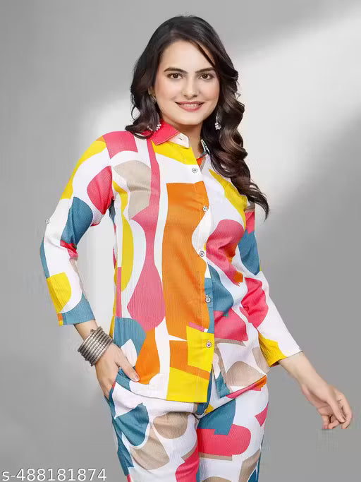 Women Printed Cord set (Top & Bottom Set)