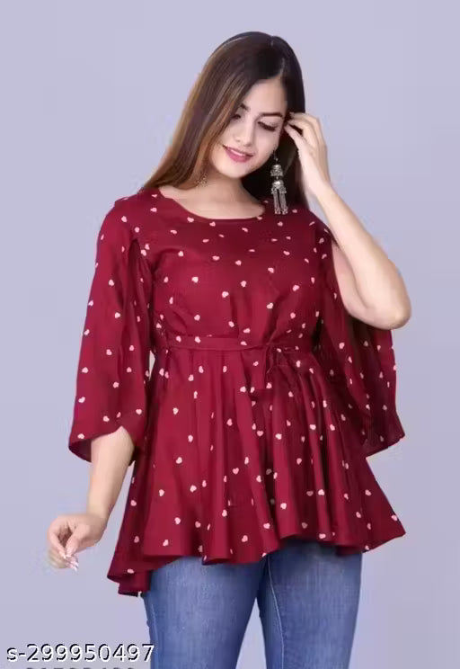 WOMENS STYLISH FRENCH CREPE PRINTED TOP