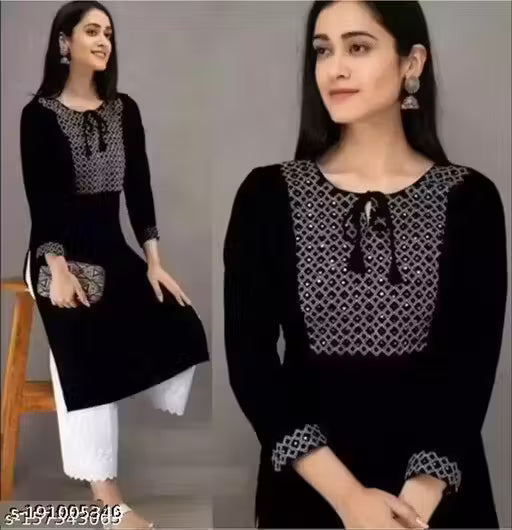 🖤 Elegant Black Printed Rayon Kurti for Women | Daily & Office Wear | ₹399 Only