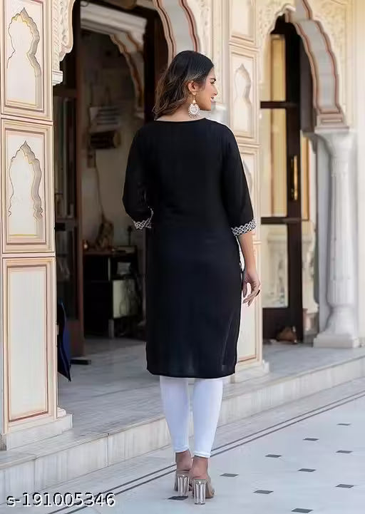 🖤 Elegant Black Printed Rayon Kurti for Women | Daily & Office Wear | ₹399 Only