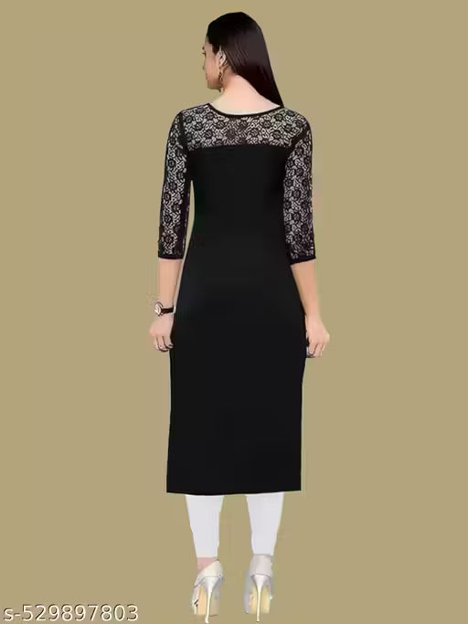 Casual American Crepe And Rasal Net Round Neck And 3/4 Sleeves Stylish Kurti For Womans