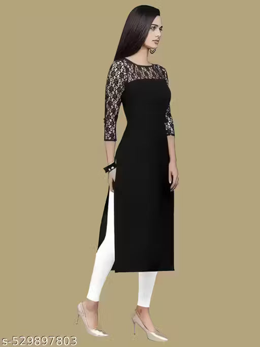 Casual American Crepe And Rasal Net Round Neck And 3/4 Sleeves Stylish Kurti For Womans