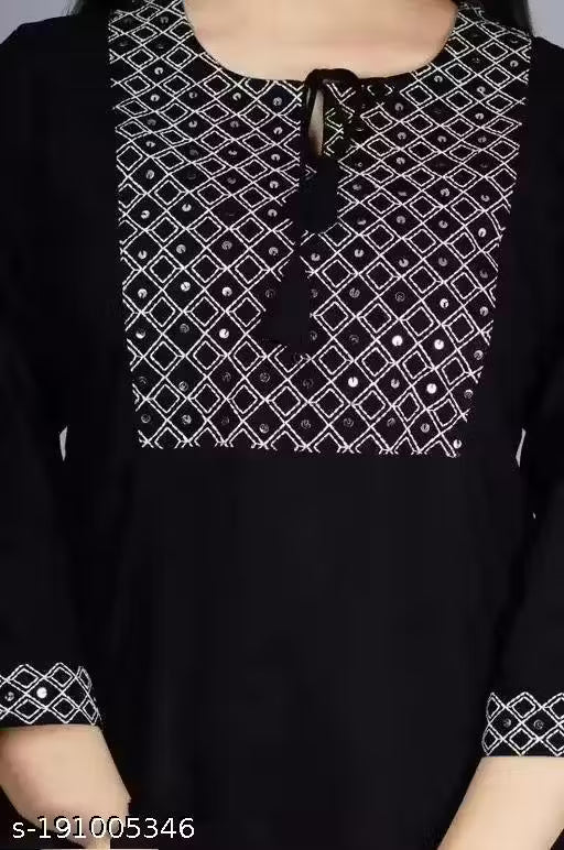 🖤 Elegant Black Printed Rayon Kurti for Women | Daily & Office Wear | ₹399 Only