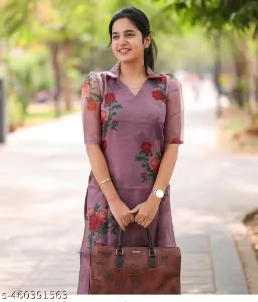 Women Stylish purple printed Tebi Slik A-line fit Kurti for Ladies Daily Party
