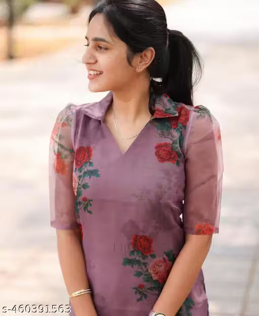 Women Stylish purple printed Tebi Slik A-line fit Kurti for Ladies Daily Party