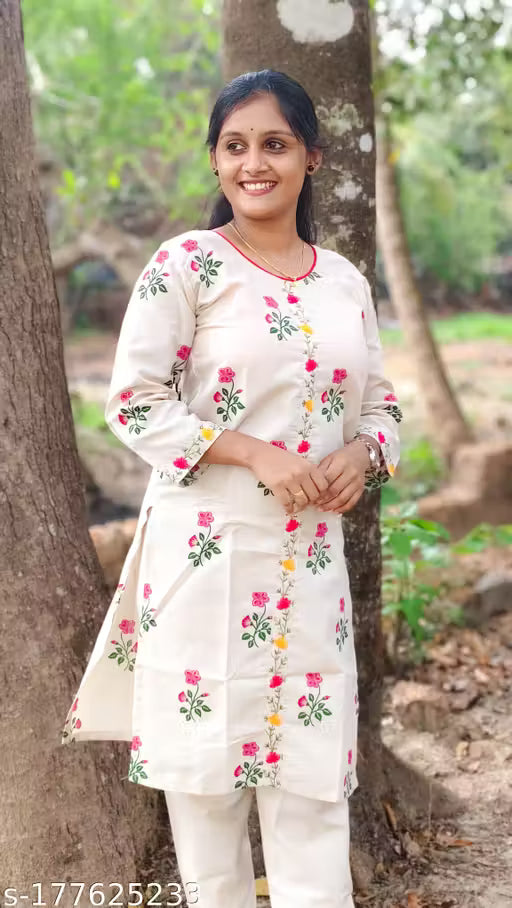 🌸 Elegant Grey Cotton Kurti with Colorful Floral Embroidery | Stylish Festive & Office Wear | ₹499 Only