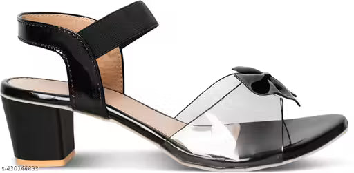 Black Solid Medium Heel Sandals - Versatile and Stylish