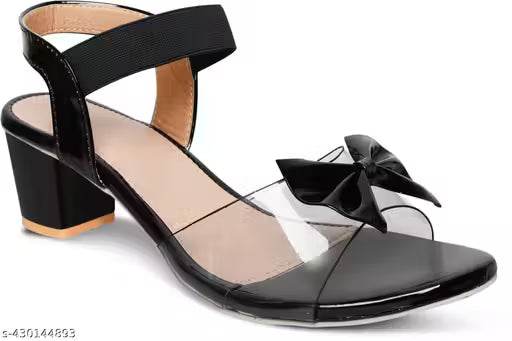 Black Solid Medium Heel Sandals - Versatile and Stylish