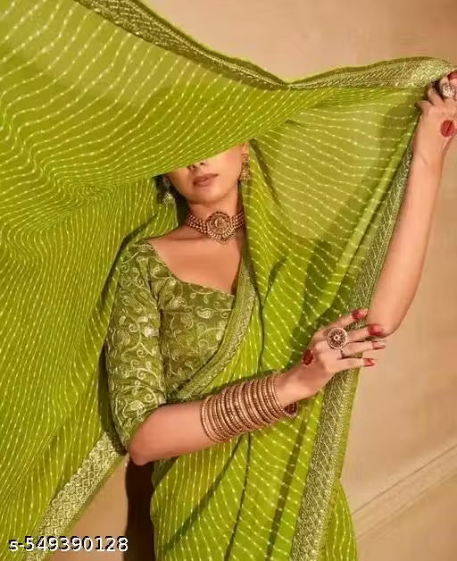 Fancy designer Laheriya Pretty Sarees With New Fancy Border With Blouse Piece.