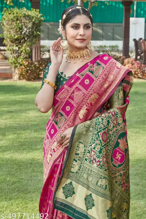 Cotton silk jacquard saree with unstitched blouse