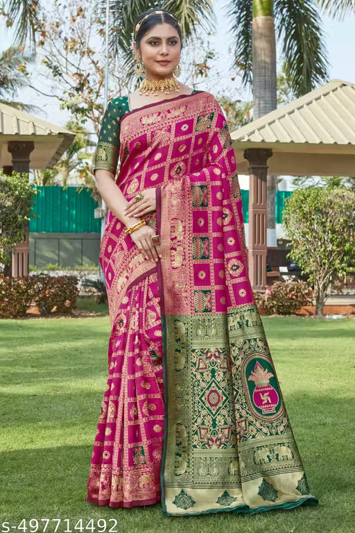 Cotton silk jacquard saree with unstitched blouse