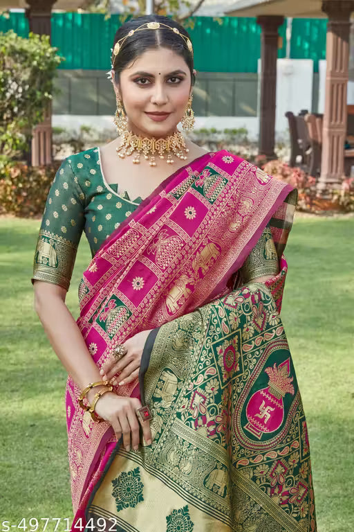 Cotton silk jacquard saree with unstitched blouse