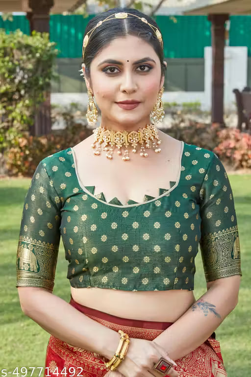 Cotton silk jacquard saree with unstitched blouse
