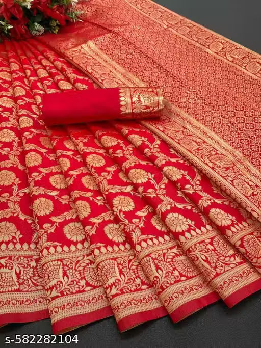 Soft Banarasi Silk Saree With Unique Blouse Piece