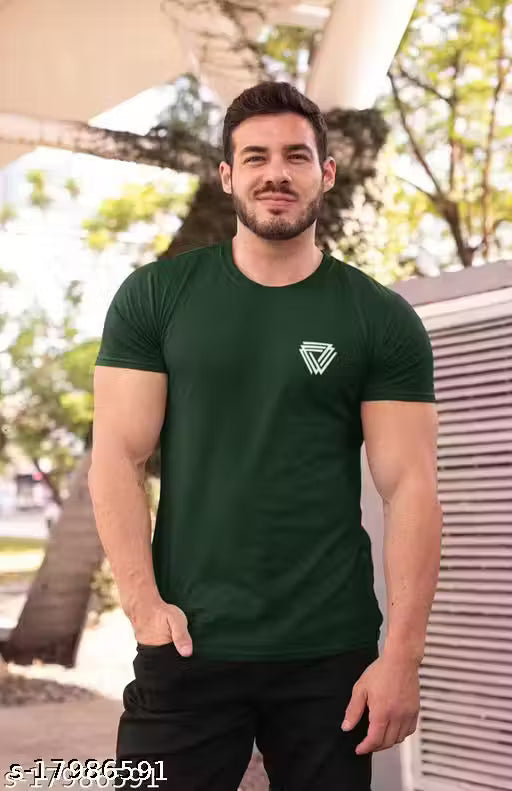 50% Discount - Classic Green Cotton Blend T-Shirt for Men – Minimal Printed Logo | Soft Fabric | Stylish & Comfortable Fit