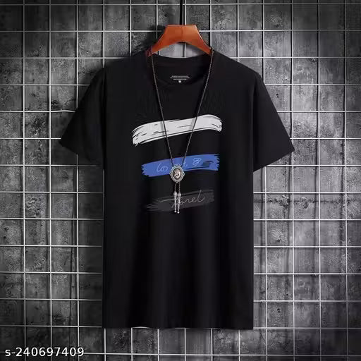 50% Discount - Holdit Black Cotton Blend Men’s T-Shirt – Stylish Multicolor Brush Print | Casual & Trendy | Soft Fabric