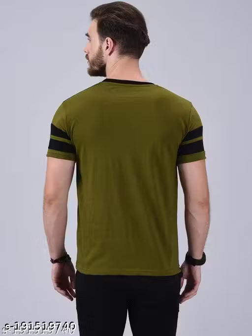 50% Discount - LEOTUDE Men’s Olive Polo T-Shirt | Contrast Panel Design | Premium Casual Wear