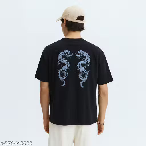 50% Discount - ArtfulPrint Men's Black Dragon Printed T-Shirt | Polyester Round Neck Streetwear Style