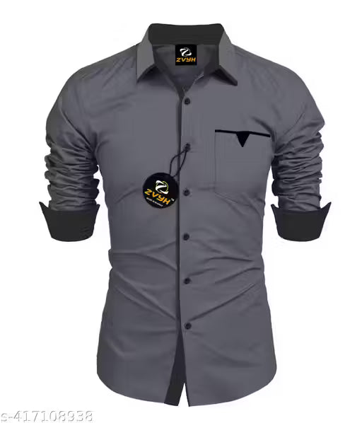 Men Regular Fit Solid Spread Collar Casual Shirt