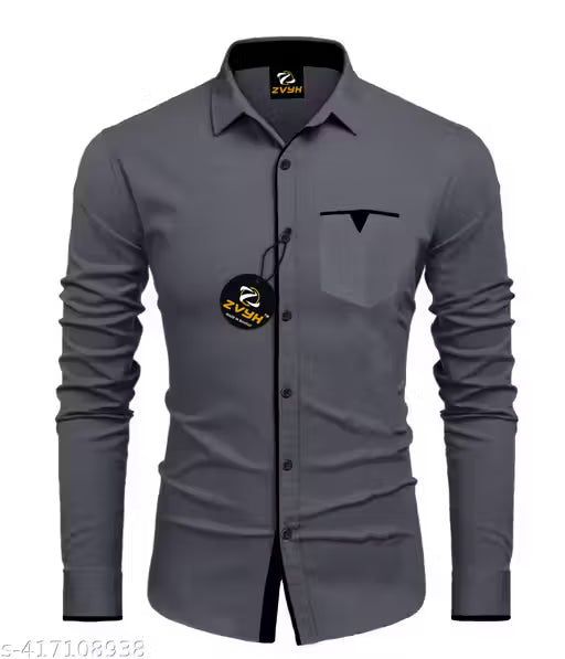 Men Regular Fit Solid Spread Collar Casual Shirt